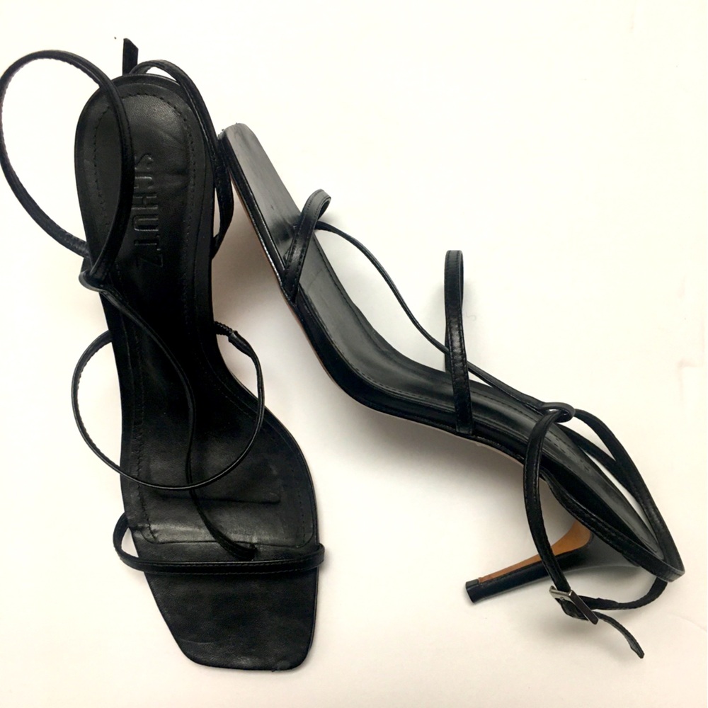 Schutz Strappy Square Toe Leather Heels 8.5 Brown